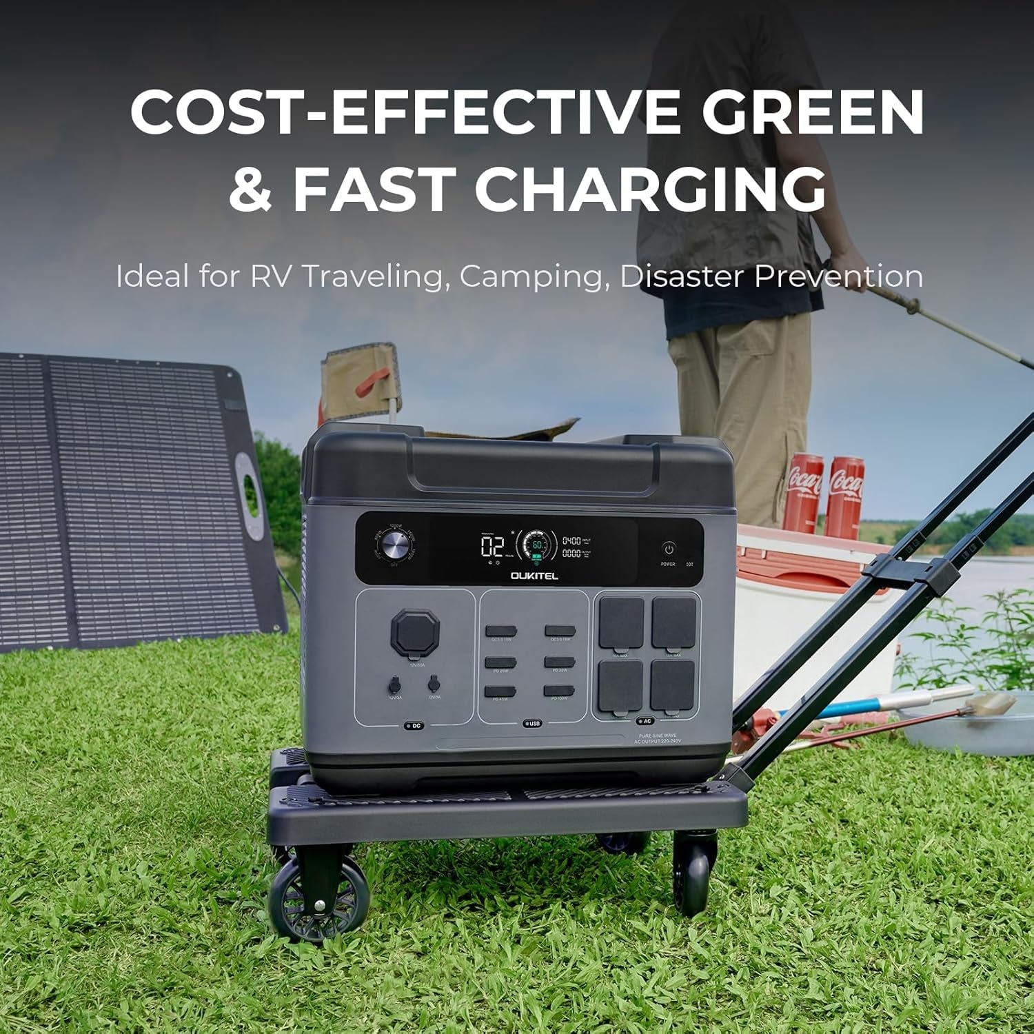 Solar Generator P2001 plus 2048Wh with 2X220W Solar Panel, 2400W Portable Power Station, Lifepo4 Battery Solar Powered Generator for Camping, Home, RV, Emergency