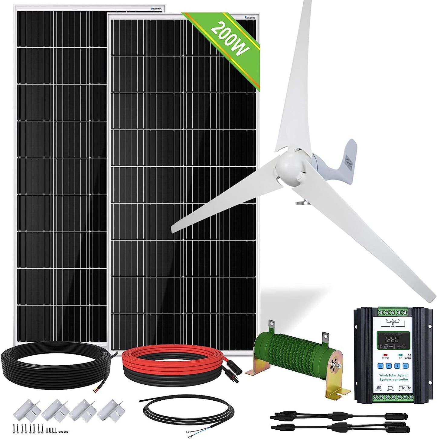 600W Solar Wind Power Kit: 2X 100W Mono Solar Panel + 1X 400W Wind Turbine Generator for Home/Rv/Boat/Farm/Street Light and Off-Grid Appliances…