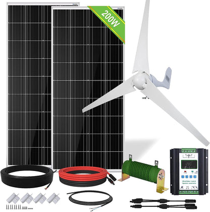 600W Solar Wind Power Kit: 2X 100W Mono Solar Panel + 1X 400W Wind Turbine Generator for Home/Rv/Boat/Farm/Street Light and Off-Grid Appliances…