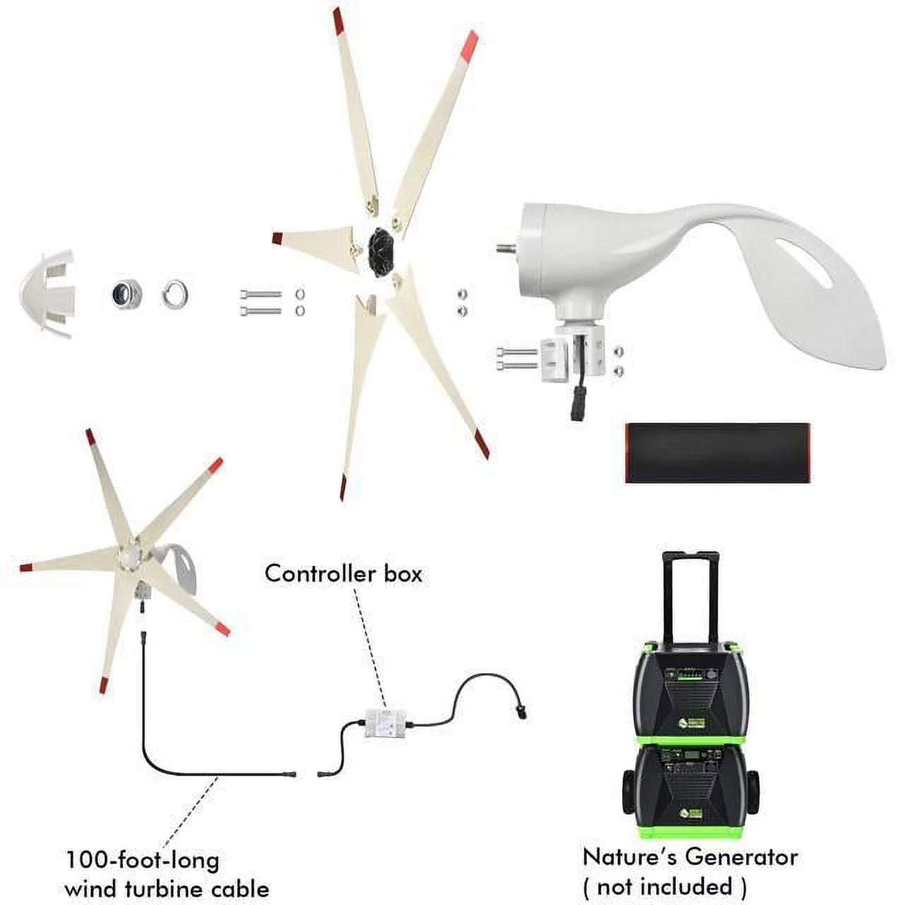 Nature'S Generator Elite Platinum - WE System:3600W Solar & Wind Powered Pure Sine Wave Off-Grid Nature'S Generator Elite+1200W Nature'S Generator Power Pod Elite+4Pcs 100W Solar Panel+ Wind Turbine