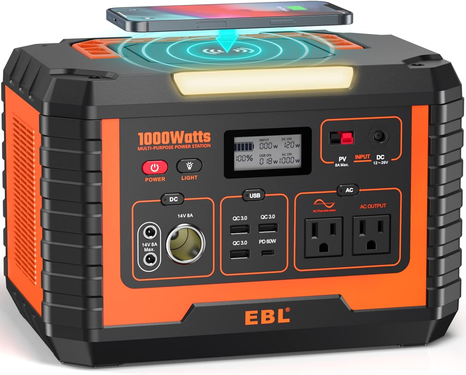 Portable Power Station Voyager 1000, 110V/1000W Solar Generator(Surge 2000W), 999Wh/270000Mah High Lithium Battery for Outdoor Home Emergency