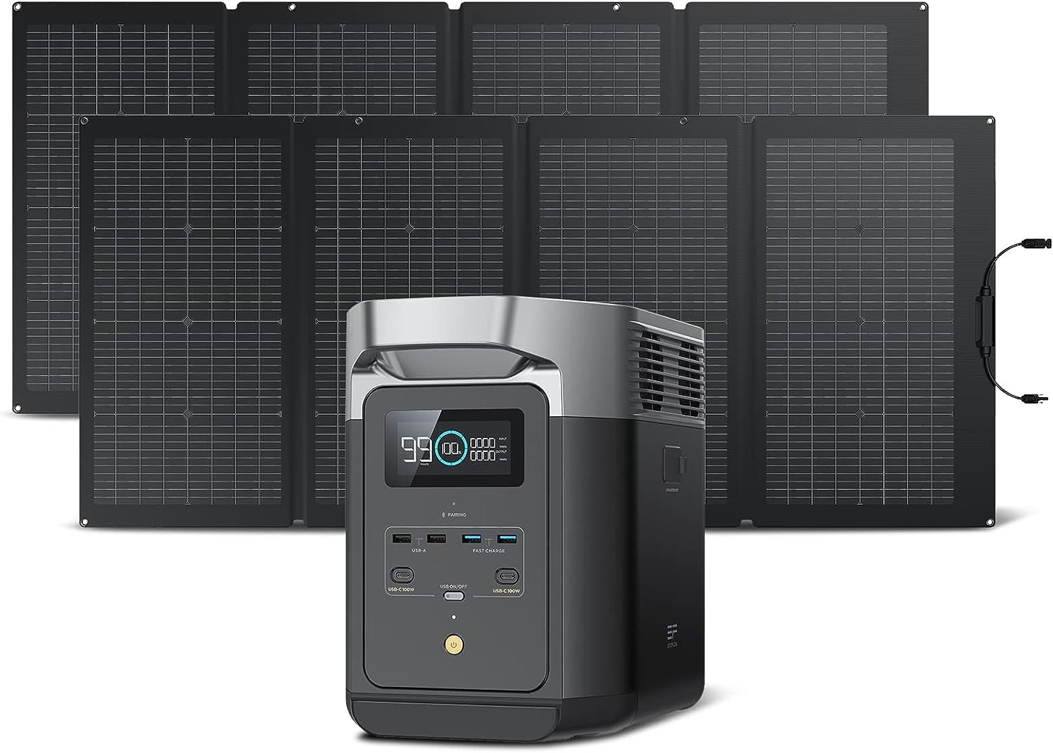 Solar Generator DELTA 2 with 2X220W Portable Solar Panels, 1024Wh LFP Battery, Fast Charging, Portable Power Station for Home Backup Power, Camping & Rvs