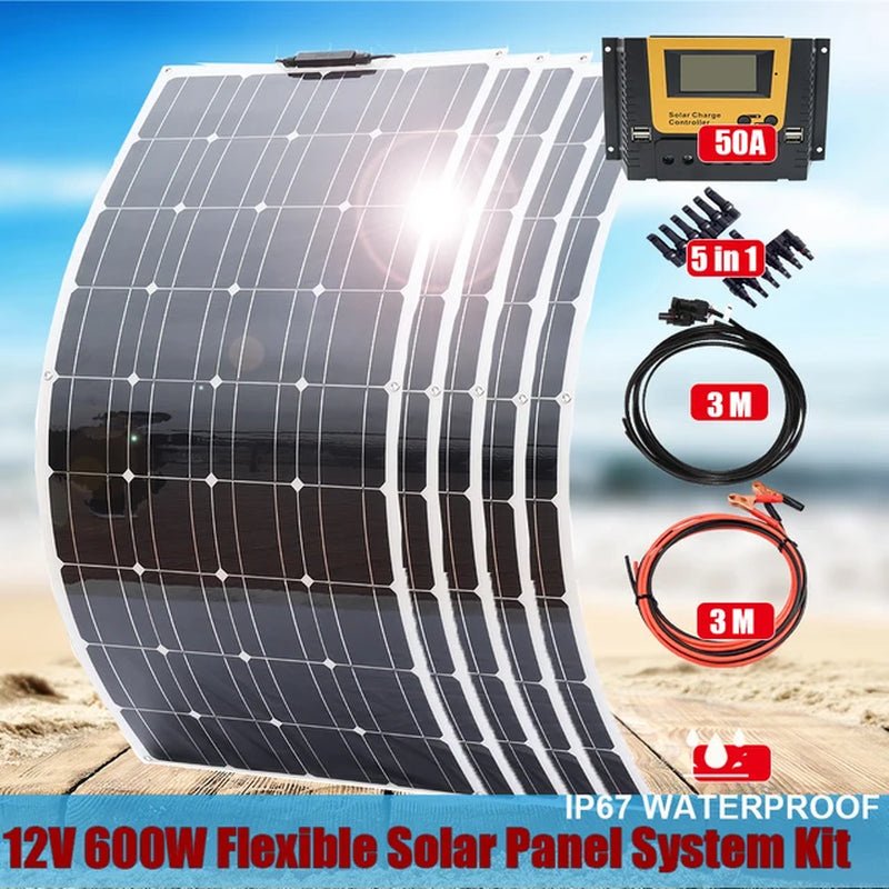120W Panel Solar 240W 12V Mono Solar Cell Outdoor 360W Flexible Solar Panel Kit 600W 1200W for Light Home Lead Acid Battery Cell