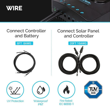 600W 12V Monocrystalline Solar Premium Kit with 60A MPPT Charger Controller /Bluetooth Module /Adaptor Kit /Tray Cables /Fuse Cable /Mounting Z Brackets /ANL Fuse /Branch Connectors