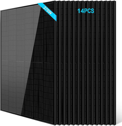 SUNGOLDPOWER 14Pcs 370W Solar Panels Monocrystalline, Grade a Solar Cell, Waterproof IP68, High Efficiency Solar Panel On/Off Grid Supplies for Charging Station, Household, Marine, RV, Tiny House
