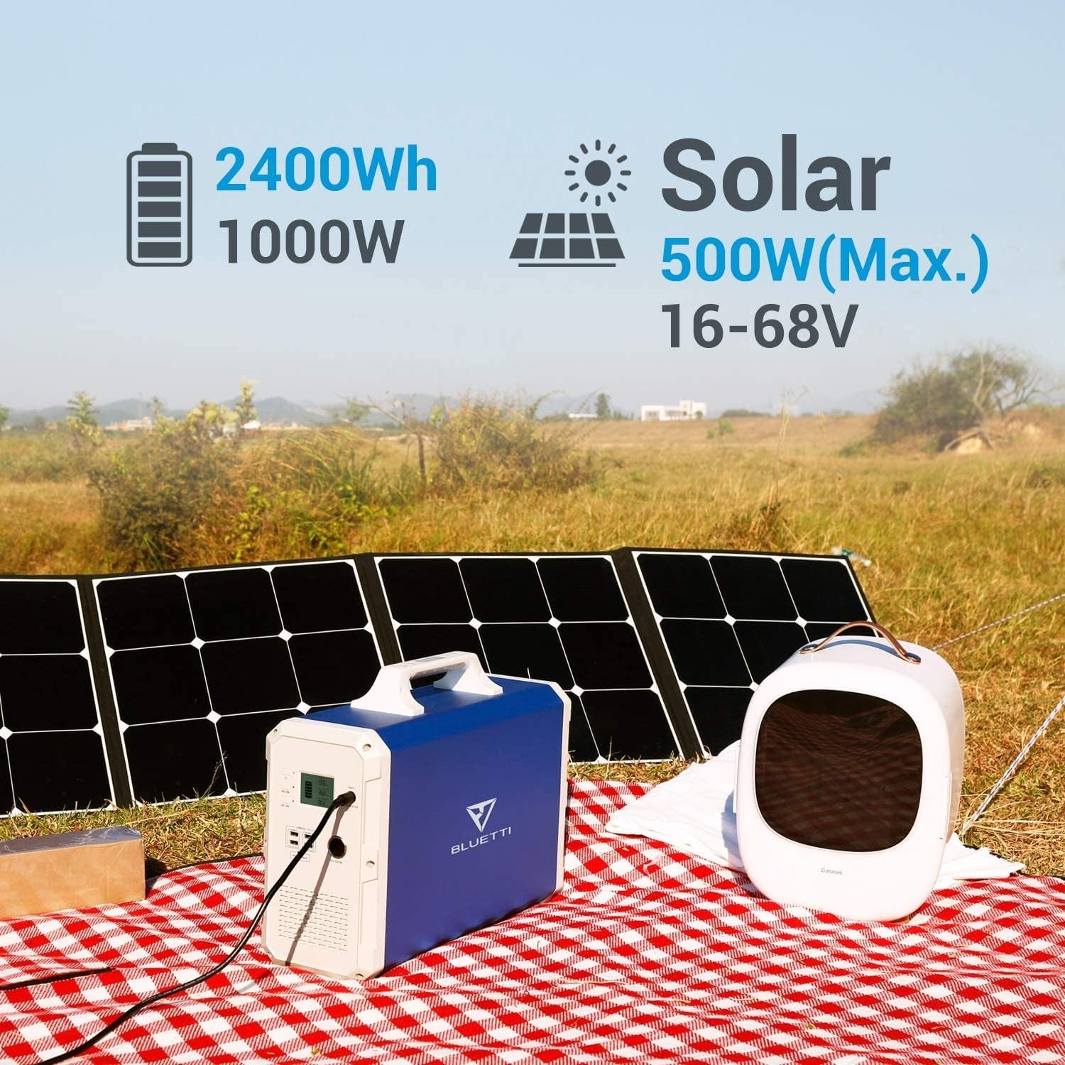 2400Wh Solar Generator,Eb240 Potable Power Station with 2Pcs SP1200 200W Foldable Solar Panels Included,2 1000W AC Outlets Lithium Backup Battery for Outdoor Van Camping Home Use Emergency