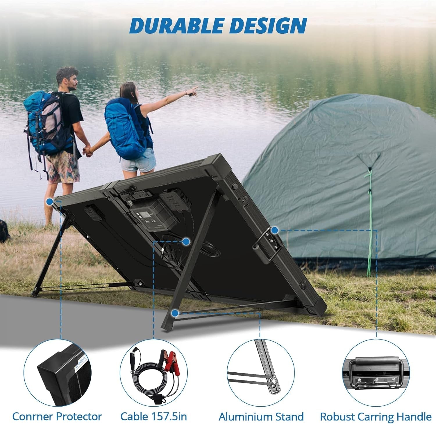Portable Solar Panels，100W Foldable Solar Panel Suitcase 12 Volt Monocrystalline Solar Panel Kit with Waterproof 20A Charger Controller for Camping, Power Supply and Emergency Backup