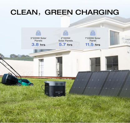 Solar Generator DELTA Max (2000) 2016Wh with 220W Solar Panel, 6 X 2400W (5000W Surge) AC Outlets, Portable Power Station for Home Backup Outdoors Camping RV Emergency