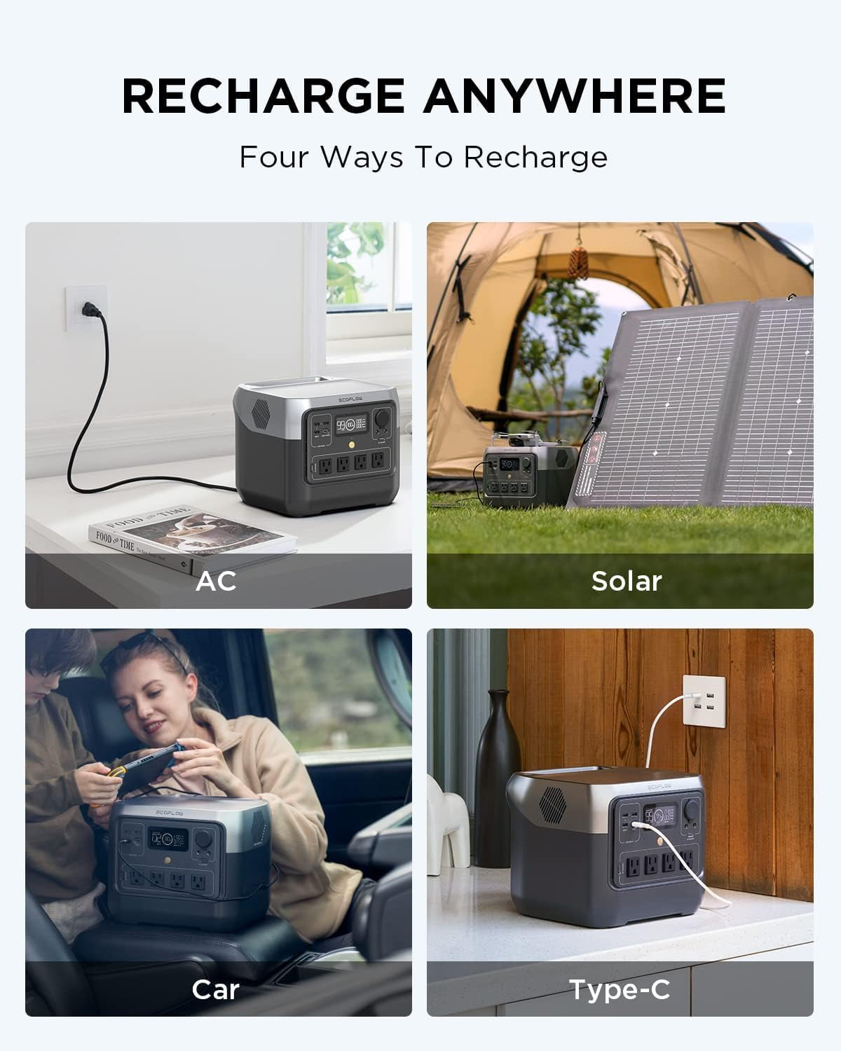 Portable Power Station RIVER 2 Pro, 768Wh Lifepo4 Battery, 70 Min Fast Charging, 4X800W (X-Boost 1600W) AC Outlets, Solar Generator for Outdoor Camping/Rvs/Home Use Black