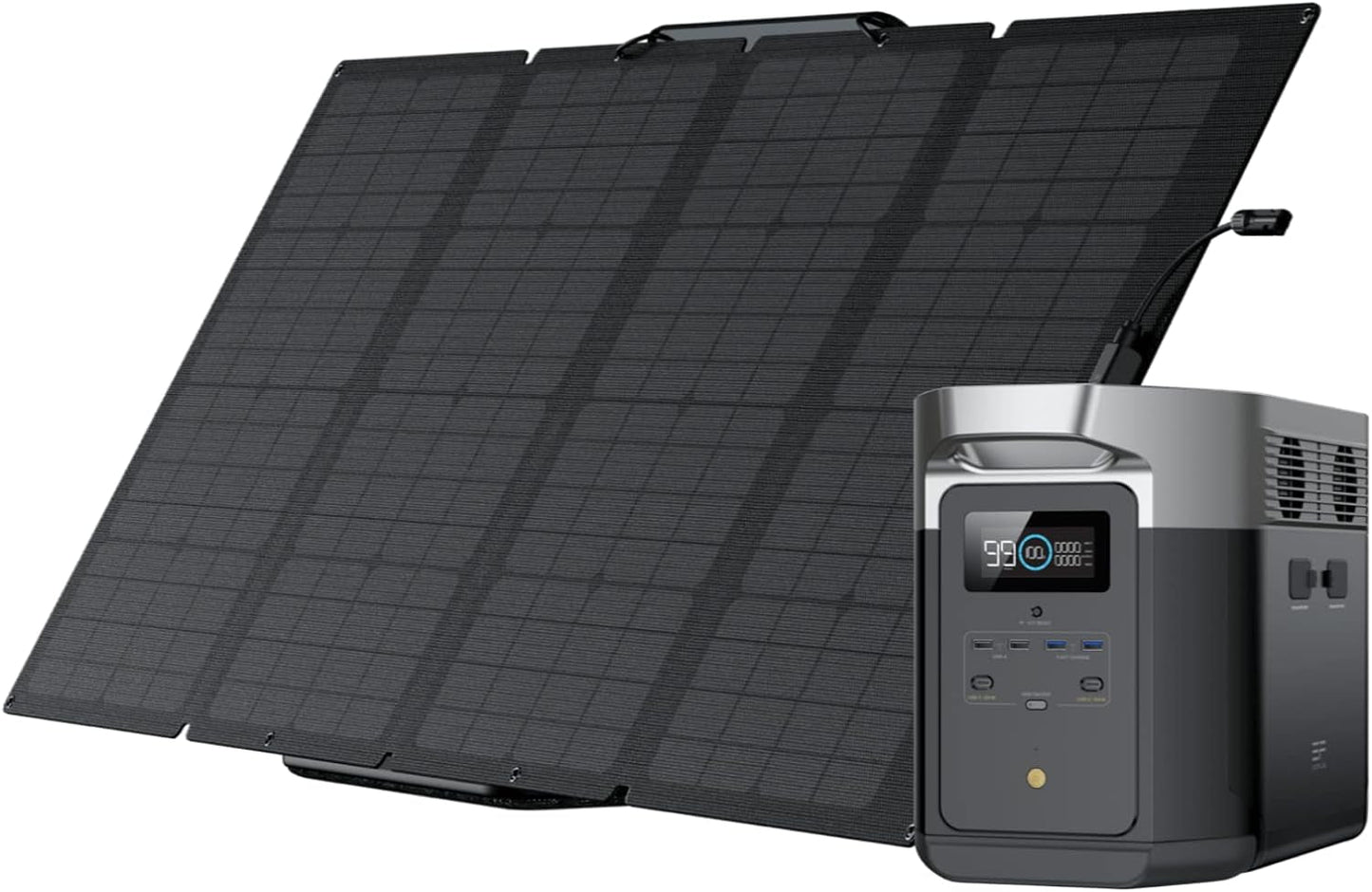 Solar Generator DELTA Max (2000) 2016Wh with 160W Solar Panel, 6 X 2400W (5000W Surge) AC Outlets, Portable Power Station for Home Backup Outdoors Camping RV Emergency