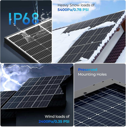 Bifacial 2Pcs 320 Watt Solar Panels 12/24 Volt Monocrystalline PV Power Charger On/Off-Grid 640W Supplies for Rooftop Charging Station Farm Yacht and Other Off-Grid Applications, Black