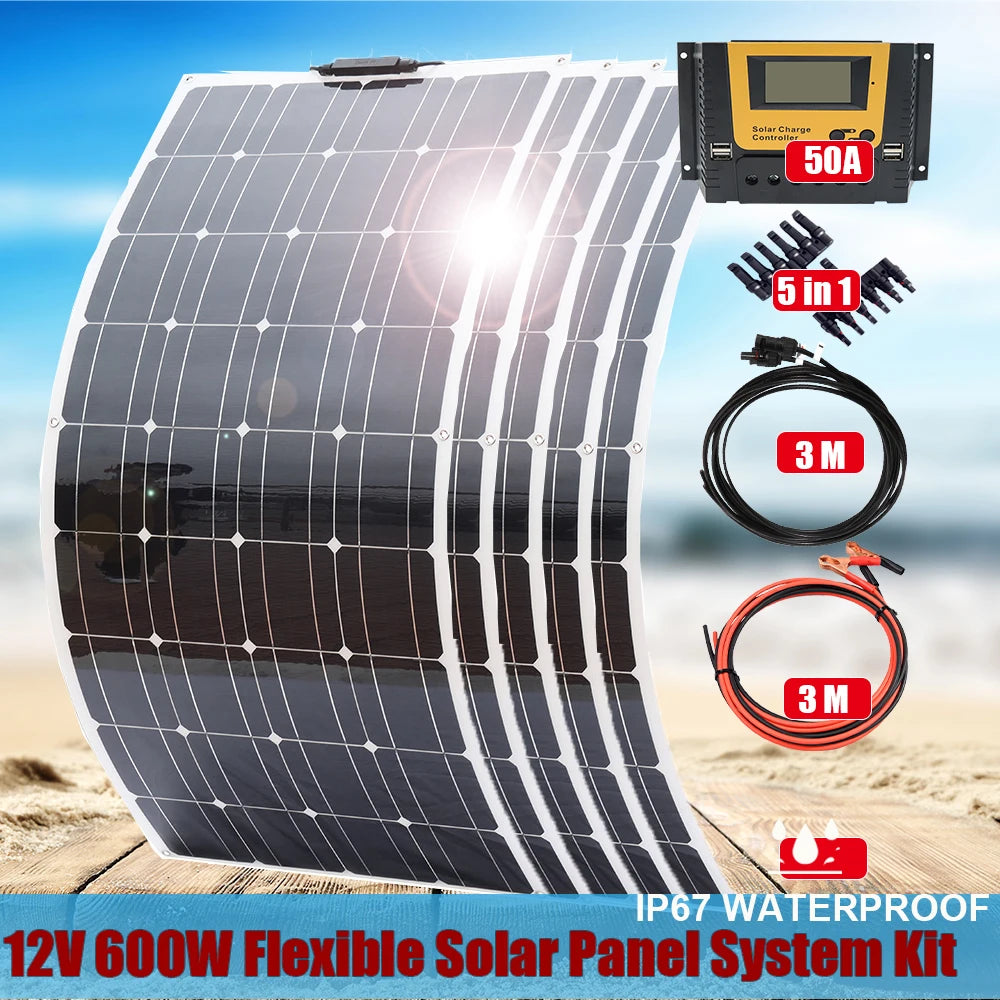 120W Panel Solar 240W 12V Mono Solar Cell Outdoor 360W Flexible Solar Panel Kit 600W 1200W for Light Home Lead Acid Battery Cell