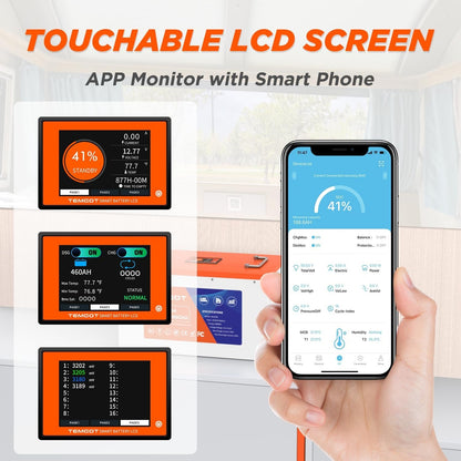 12V 460Ah Lifepo4 Lithium Battery with Touchable Screen, APP Monitoring, Built-In 250A BMS, Max. 3200W Load Power, 5880Wh Usable Energy, 5000+ Cycles, Perfect for Rv/Camper, Solar, and Off-Grid.
