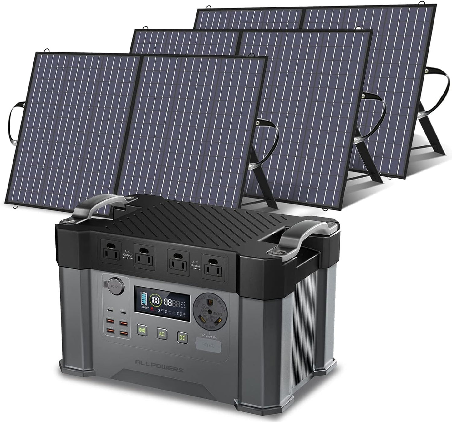 S2000 Pro Solar Generator with Panels Included 2400W MPPT Portable Power Station with 3 PCS Foldable Solar Panel 100W, Solar Backup Power for RV Home Outdoor Camping
