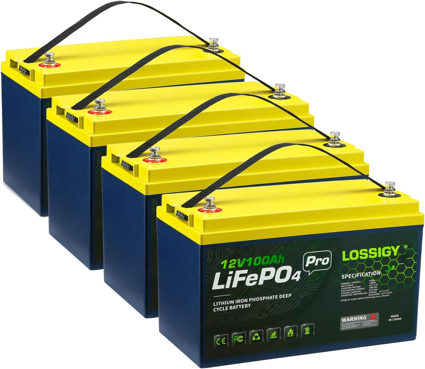 12V 100Ah Lifepo4 Lithium Battery, 1280WH with 100A BMS, Perfect for 48V Golf Cart, Home Energy Stroage, RV, Solar System, Off-Grid(4 Pack)