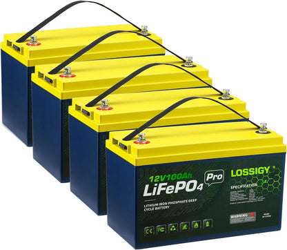 12V 100Ah Lifepo4 Lithium Battery, 1280WH with 100A BMS, Perfect for 48V Golf Cart, Home Energy Stroage, RV, Solar System, Off-Grid(4 Pack)
