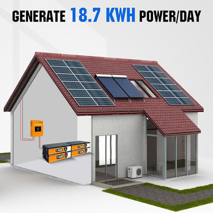 18.7KWH 4680W 48V Solar Power Complete Kit for Home Shed: 24Pcs 195W Mono Solar Panel + 1Pc 5000W 48V Hybrid MPPT Solar Charge Inverter + 4Pcs 48V 50AH Lithium Battery(10Kwh) +Z-Bracket