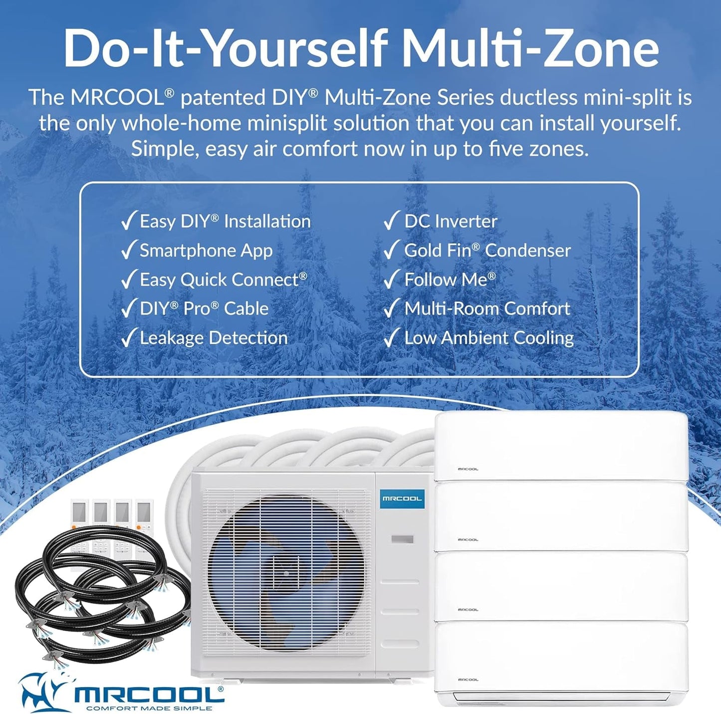 36K BTU 21.5 SEER Multi-Zone Mrcool DIY 4 Zone Ductless Heat Pump Split System 4Th Generation - 9K+9K+9K+9K
