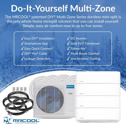 36K BTU 21.5 SEER Multi-Zone Mrcool DIY 4 Zone Ductless Heat Pump Split System 4Th Generation - 9K+9K+9K+9K