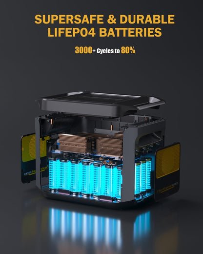 Solar Generator 1500W (3000W Peak) with 220W Solar Panel Included, 1548Wh Lifepo4 Power Station with 1500W AC Outlets, 100W USB Ports, 12V DC, for Home Electric Backup & Rv/Van Camping