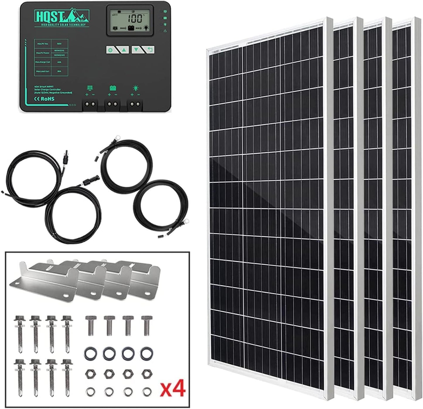 400W Solar Panel Kit 12V Monocrystalline Solar Panel with 40A MPPT Solar Charge Controller, Mounting Z Bracket, 20FT 10AWG Solar Cable, 8Ft 10AWG Tray Cable, LCD Dispaly, 40.1 X 20 X 1.18 Inches
