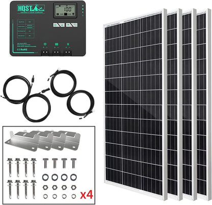 400W Solar Panel Kit 12V Monocrystalline Solar Panel with 40A MPPT Solar Charge Controller, Mounting Z Bracket, 20FT 10AWG Solar Cable, 8Ft 10AWG Tray Cable, LCD Dispaly, 40.1 X 20 X 1.18 Inches