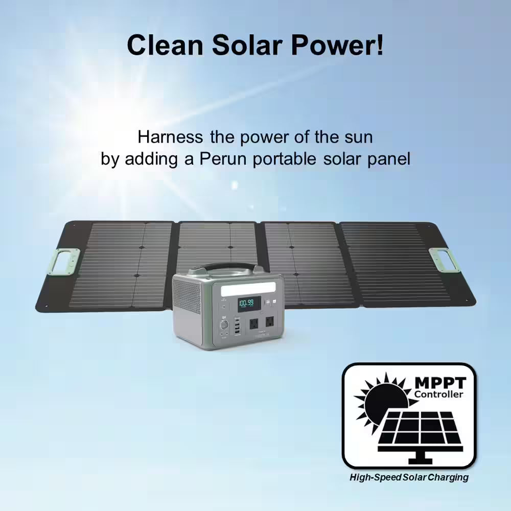 600-Watt Continuous/1200-Watt Peak Power Station plus 200-Watt Portable Solar Waterproof Panel, Camping, Outdoor Living