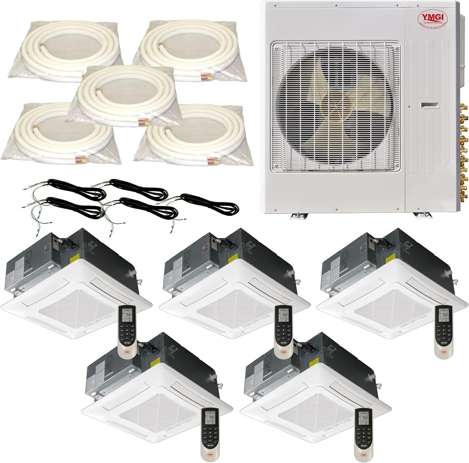 (59)4 Series Mini Split 60K Btu/H 21 SEER Condensing Unit with 5 X 12K Btu Ceiling Cassette Indoor Units