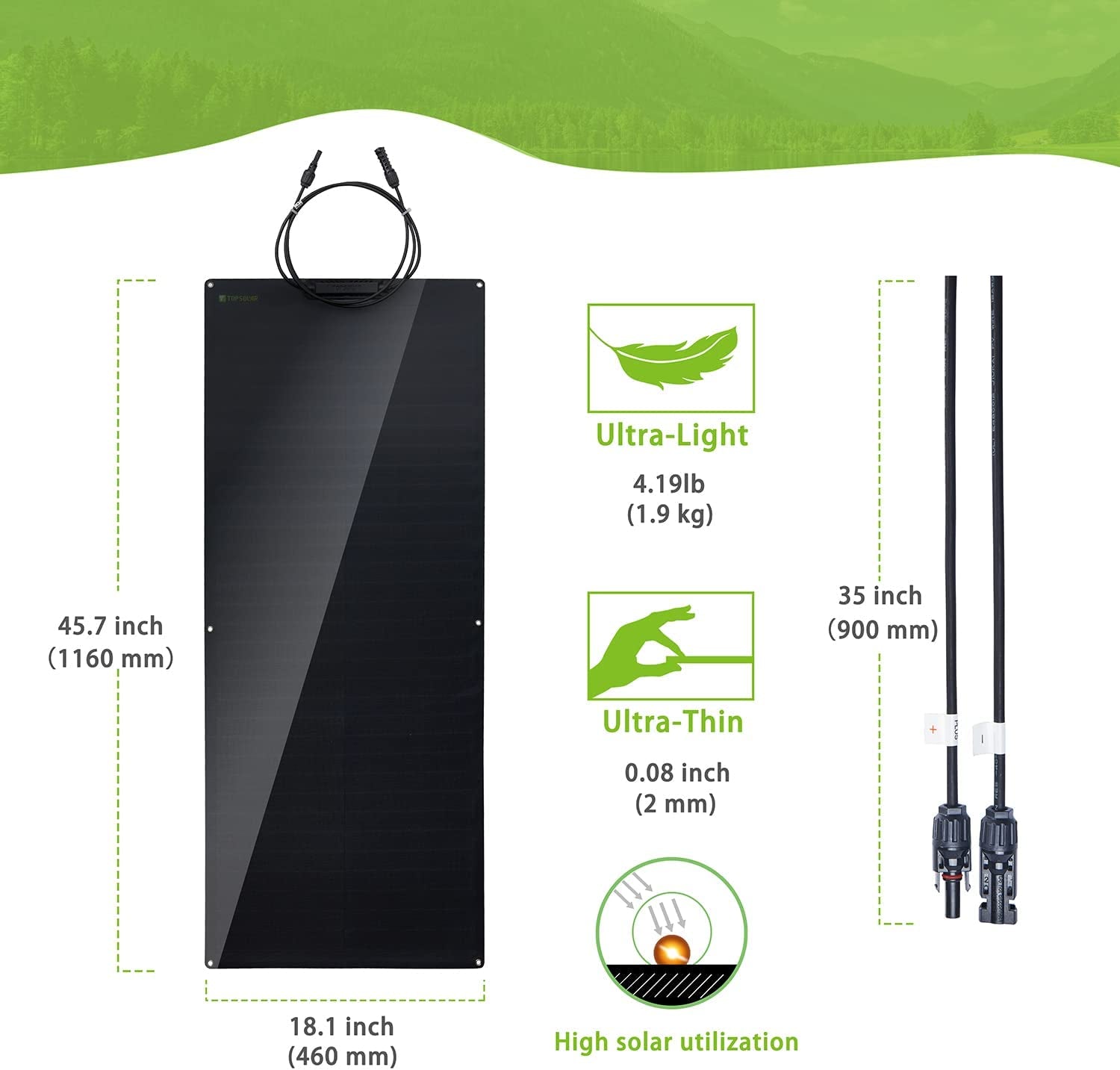 Flexible Solar Panel 100W 24V/12V Monocrystalline Bendable - 100 Watt 12Volt Semi-Flexible Mono Solar Panels Charger Off-Grid for RV Boat Cabin Van Car Uneven Surfaces