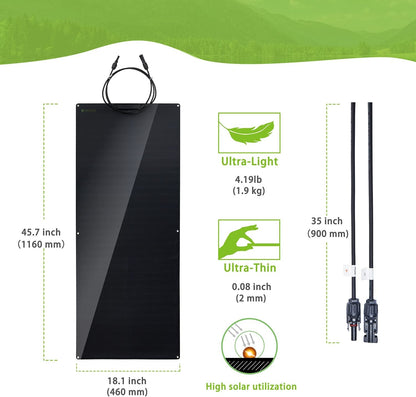 Flexible Solar Panel 100W 24V/12V Monocrystalline Bendable - 100 Watt 12Volt Semi-Flexible Mono Solar Panels Charger Off-Grid for RV Boat Cabin Van Car Uneven Surfaces