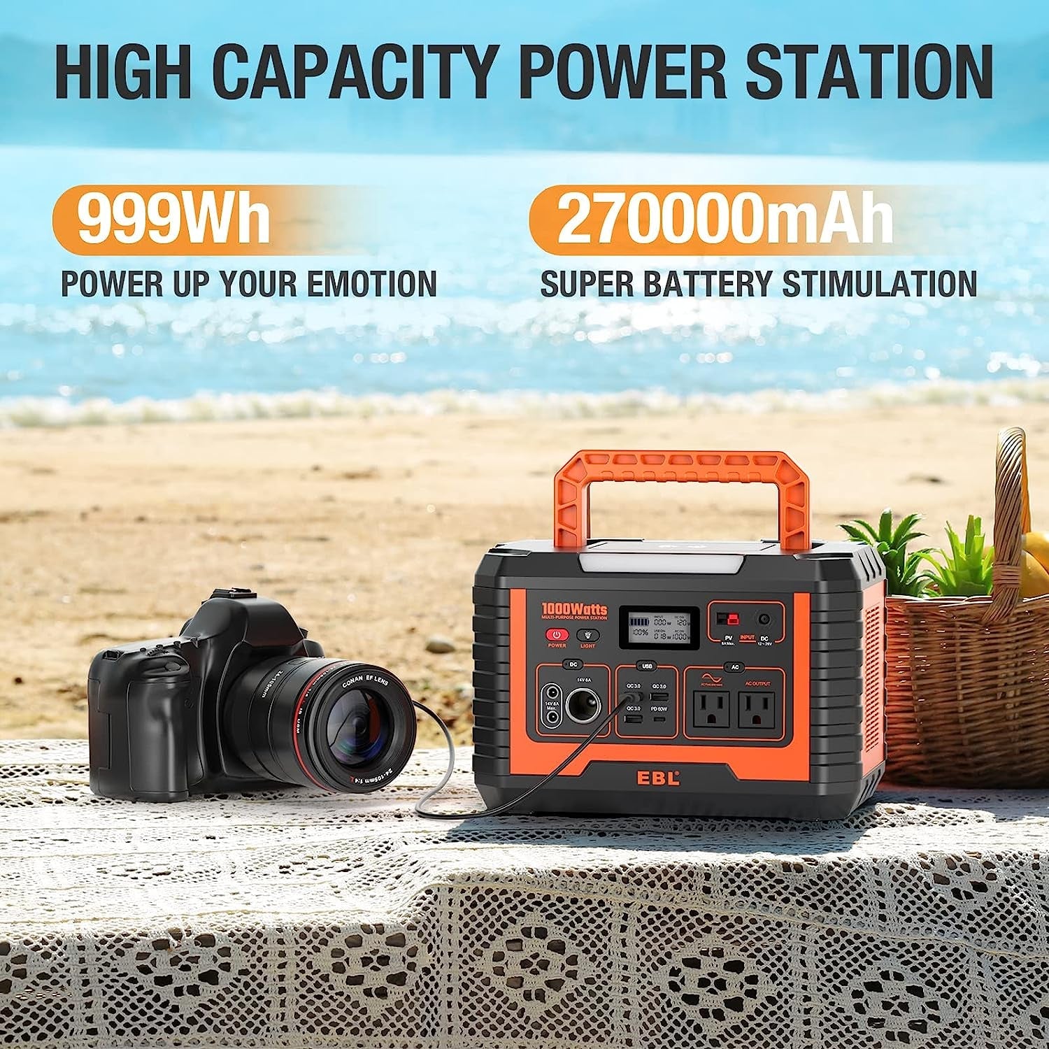 Portable Power Station Voyager 1000, 110V/1000W Solar Generator(Surge 2000W), 999Wh/270000Mah High Lithium Battery for Outdoor Home Emergency