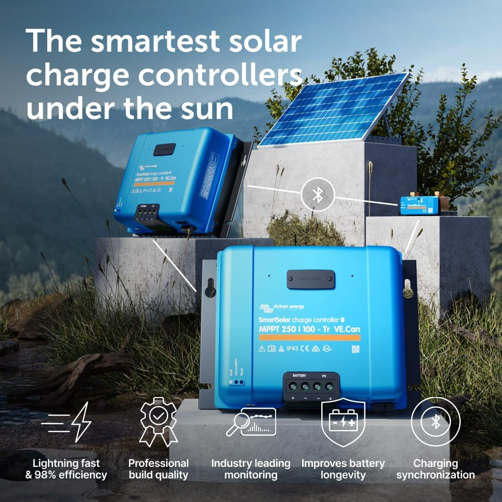 Smartsolar MPPT Tr Ve.Can Solar Charge Controller (Bluetooth) - Charge Controllers for Solar Panels -250V, 100 Amp, 12/24/36/48-Volt