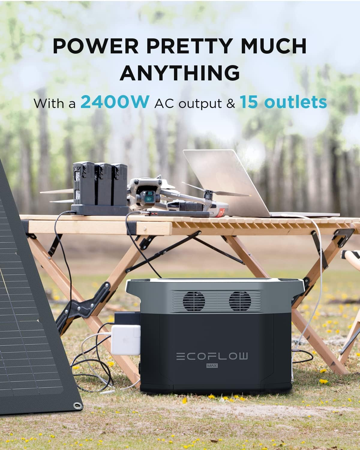 Solar Generator DELTA Max (2000) 2016Wh with 220W Solar Panel, 6 X 2400W (5000W Surge) AC Outlets, Portable Power Station for Home Backup Outdoors Camping RV Emergency