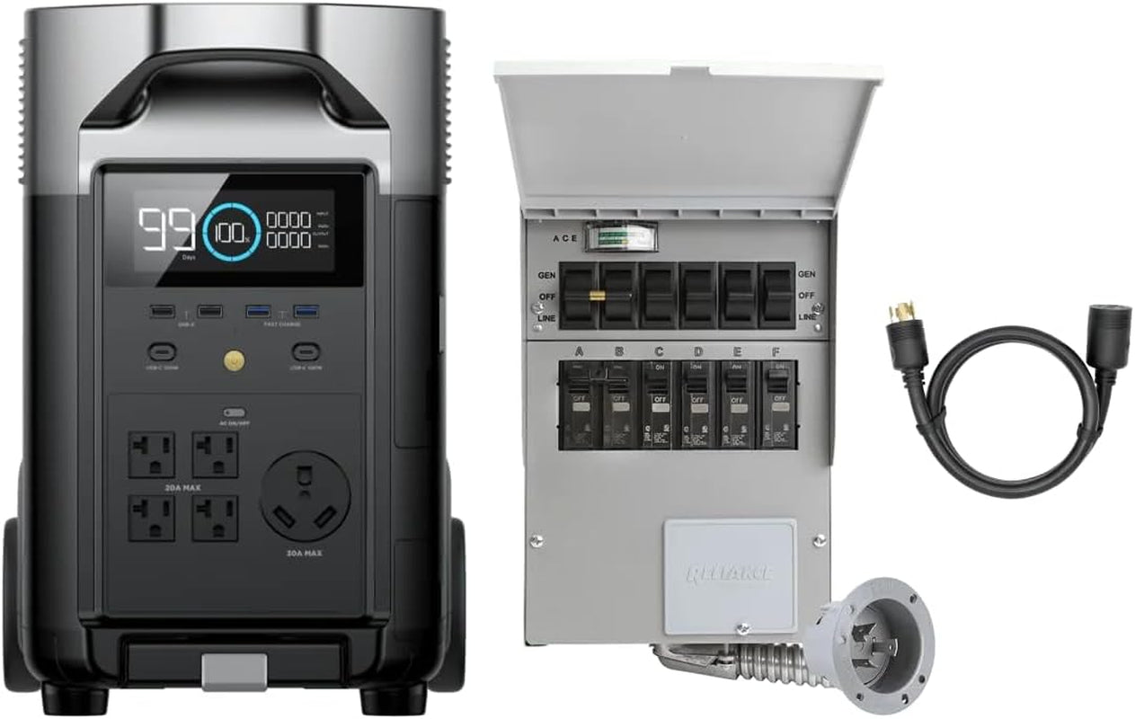 120V Home Backup Kit: DELTA Pro 3600Wh Power Station with Transfer Switch Kit, 3600W AC Output, Solar Generator for Home Use, Emergency, RV