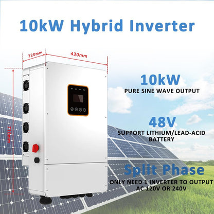 10Kw Solar Panel Kit Complete System with 18Pcs 550W Bifacial Solar Panels, 10Kwh Lithium Batteries, 10Kw Hybrid Inverter, Solar Cables, Solar Connectors for DIY off Grid Living