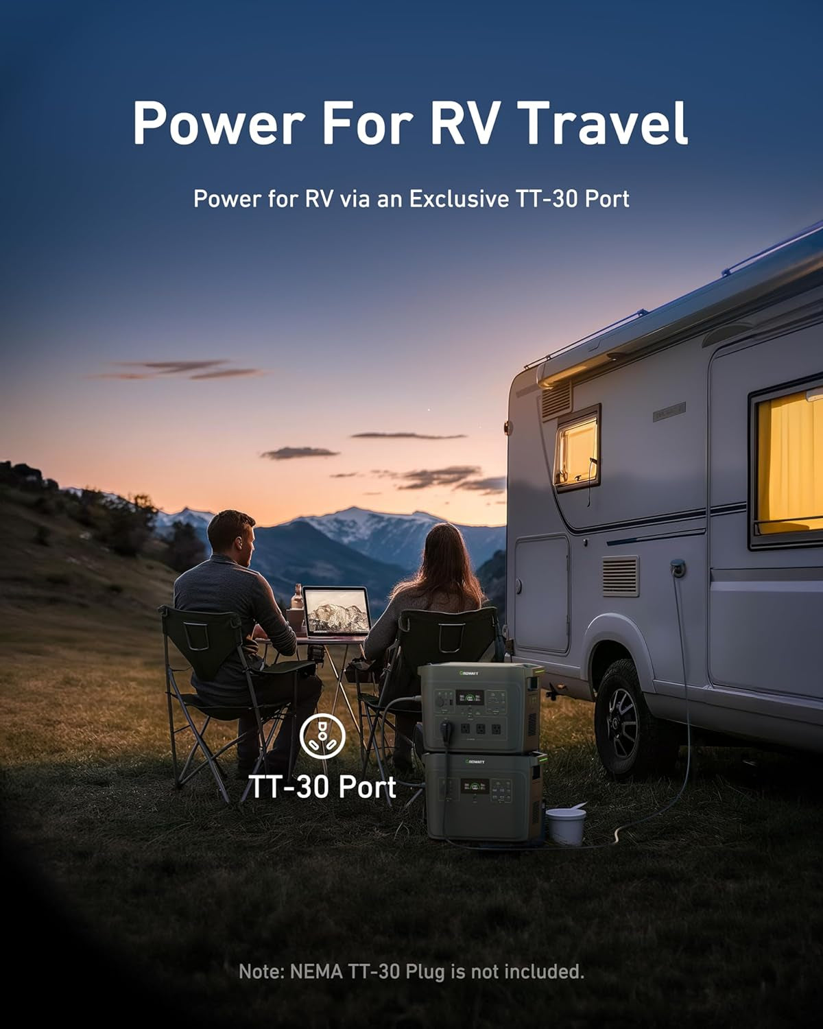 Infinity 2000 Solar Generator: 2048Wh Portable Power Station with 400W Solar Panel,2200W AC Outlets,Tt-30,Lifepo4 Battery, 1.6Hrs Full Charging, for Rv,Outdoor Camping,Home Use Battery Backup