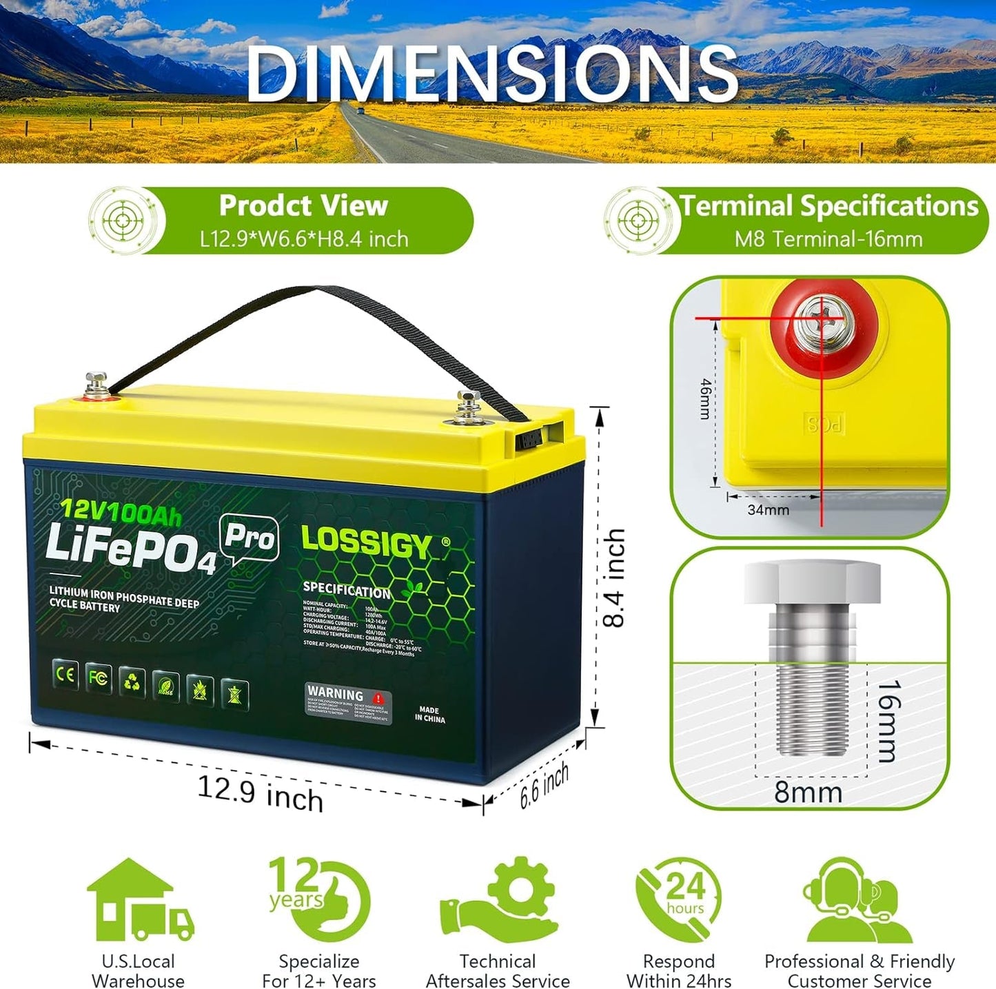 12V 100Ah Lifepo4 Lithium Battery, 1280WH with 100A BMS, Perfect for 48V Golf Cart, Home Energy Stroage, RV, Solar System, Off-Grid(4 Pack)