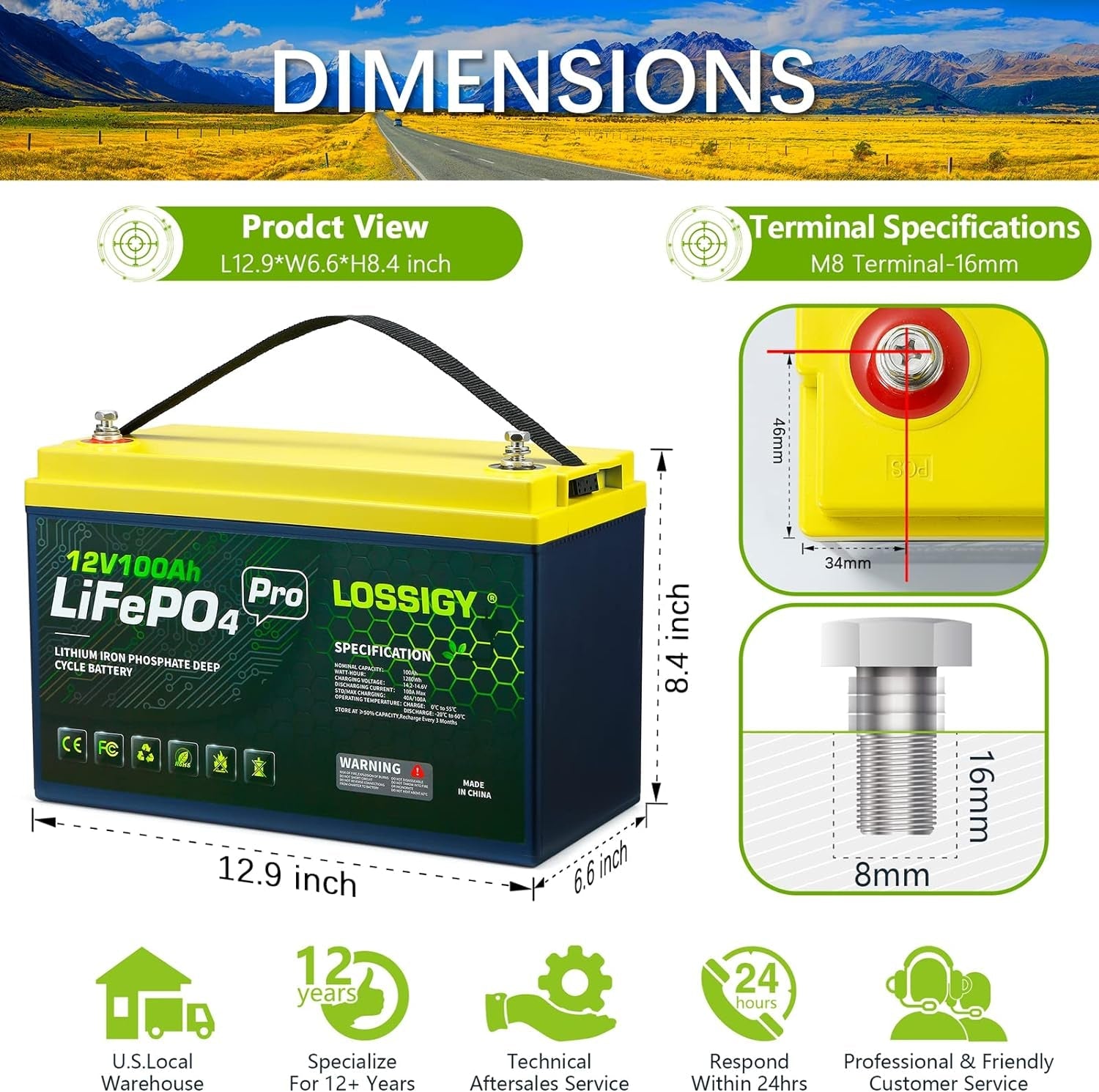12V 100Ah Lifepo4 Lithium Battery, 1280WH with 100A BMS, Perfect for 48V Golf Cart, Home Energy Stroage, RV, Solar System, Off-Grid(4 Pack)