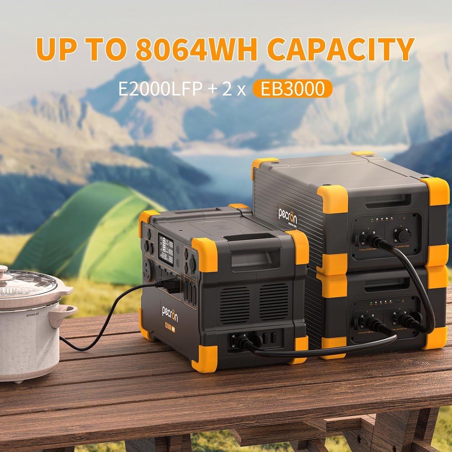 Portable Power Station E2000LFP Power Station with 6X200W Solar Panels Solar Power Station 6X110V/2000W AC Outlets Lifepo4 Battery Backup for Outdoors Camping Emergency