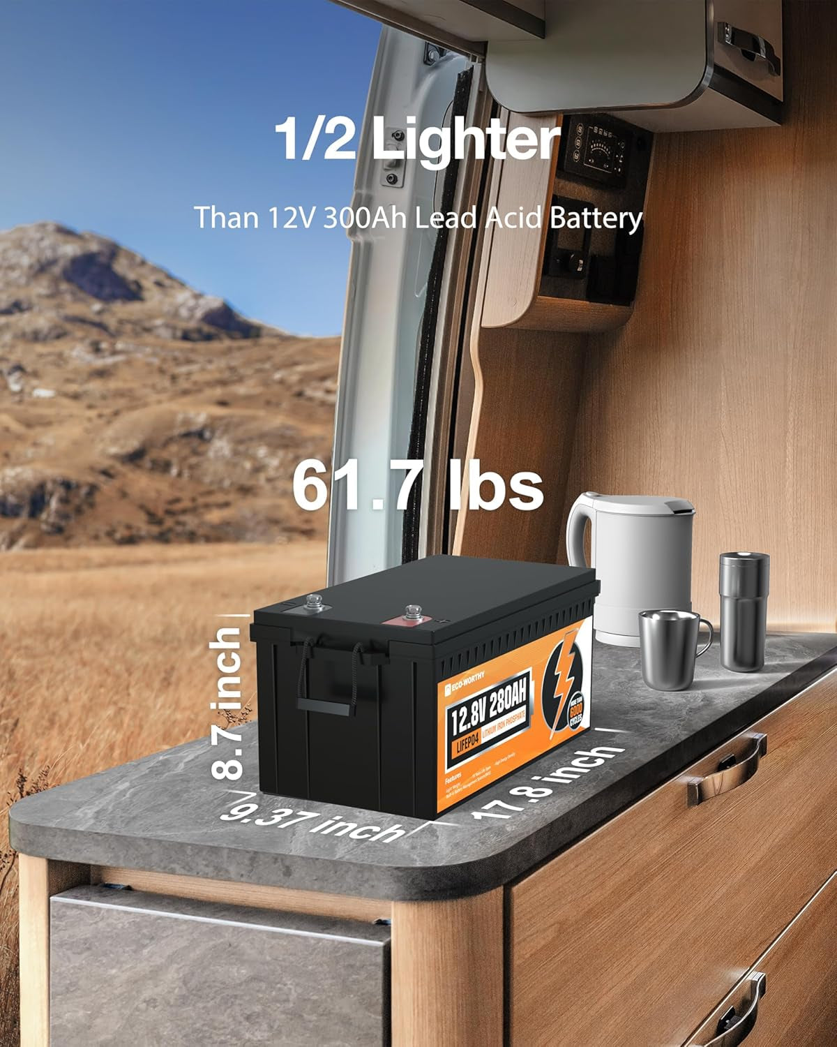 12V 280Ah 2 Pack Lifepo4 Lithium Battery, 6000+ Deep Cycles Lithium Iron Phosphate, 7168Wh Energy, Support in Series/Parallel, for RV, Off-Grid, Solar Power System, Home Backup, UPS, Marine