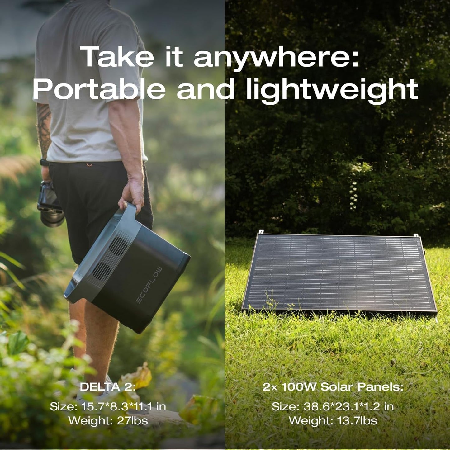 Solar Generators, DELTA 2 Portable Power Station with 2PCS 100W 12V Solar Panels, 1024Wh LFP Battery, Fast Charging, Power Station for Home Backup, Camping&Rvs
