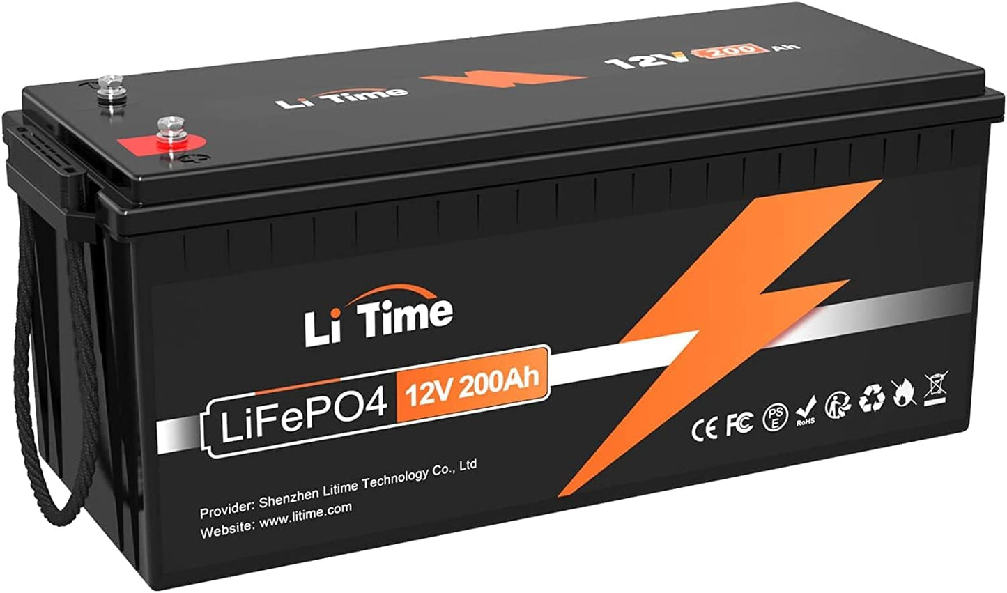 12V 200Ah Lifepo4 Lithium Battery with 2560Wh Energy Max. 1280W Load Power Built-In 100A BMS,10 Years Lifetime 4000+ Cycles, Perfect for RV Solar Energy Storage Marine Trolling Motor