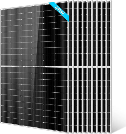 SUNGOLDPOWER 10Pcs 450W Monocrystalline Solar Panel,Grade a Solar Cell, Waterproof Ip67,High Efficiency PV Module for Rv,Home,House,Boat,Farm,Off Grid and on Grid System (10 Pack of 450W),Black