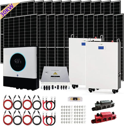 30KW off Grid Solar System Complete Kit,Home Solar Power System Complete Kit,45Pcs 450W Solar Panel(20250W) + 32Pcs 12V 250AH Lithium Battery(96Kw·H) + 120V~240V Output,30Kw Inverter