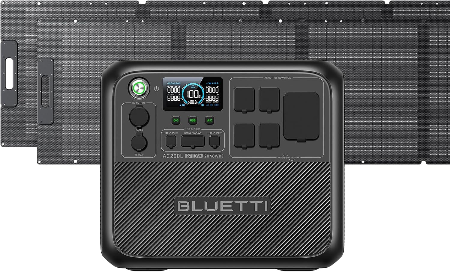 Portable Power Station AC200L with 2 200W Solar Panel Included, 2048Wh Lifepo4 Battery Backup W/ 4 2400W AC Outlets (3600W Power Lifting), Solar Generator for Camping, Home Use, Emergency