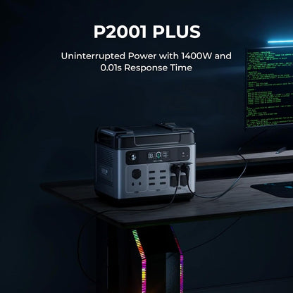 Solar Generator P2001 plus 2048Wh with 2X220W Solar Panel, 2400W Portable Power Station, Lifepo4 Battery Solar Powered Generator for Camping, Home, RV, Emergency