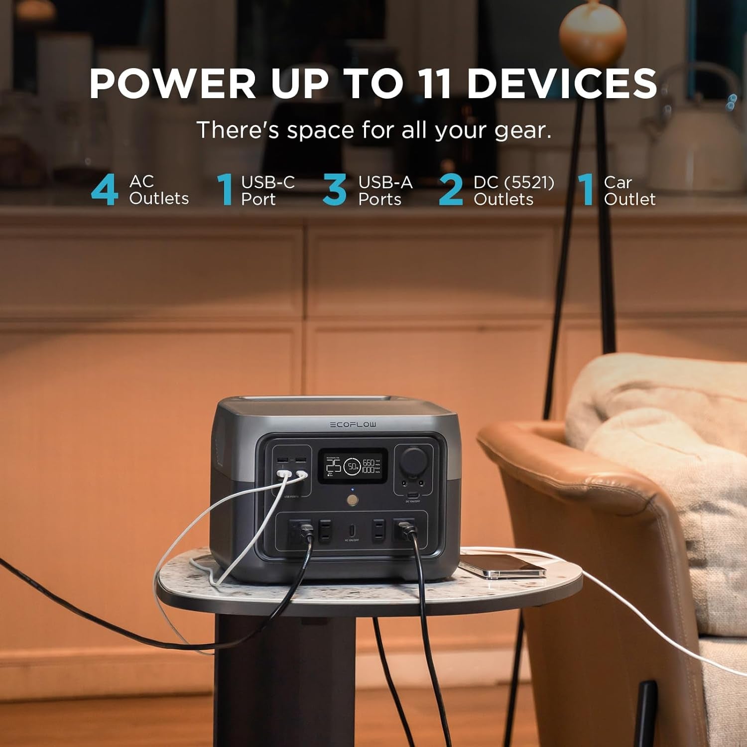 Portable Power Station RIVER 2 Max 500, 499Wh Lifepo4 Battery/ 1 Hour Fast Charging, up to 1000W Output Solar Generator (Solar Panel Optional) for Outdoor Camping/Rvs/Home Use