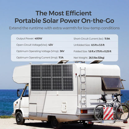 400W Portable Solar Panel Foldable Monocrystalline Solar Blanket, Huge Power Solar Panel, Sunpower Solar Cells 23.7% High Efficiency for Power Station Outdoor Camping RV Solar Generator