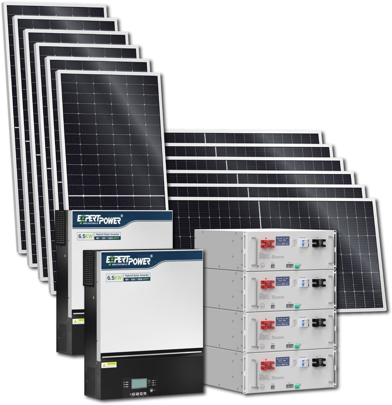 20KWH 6480W 48V Solar Power System Kit | Lifepo4 48V 400Ah Battery, 6480W Solar Panels, 13KW Hybrid Solar Inverter, Dual 120A MPPT Controller | off Grid, Residential, Home, Cabin, Back Up