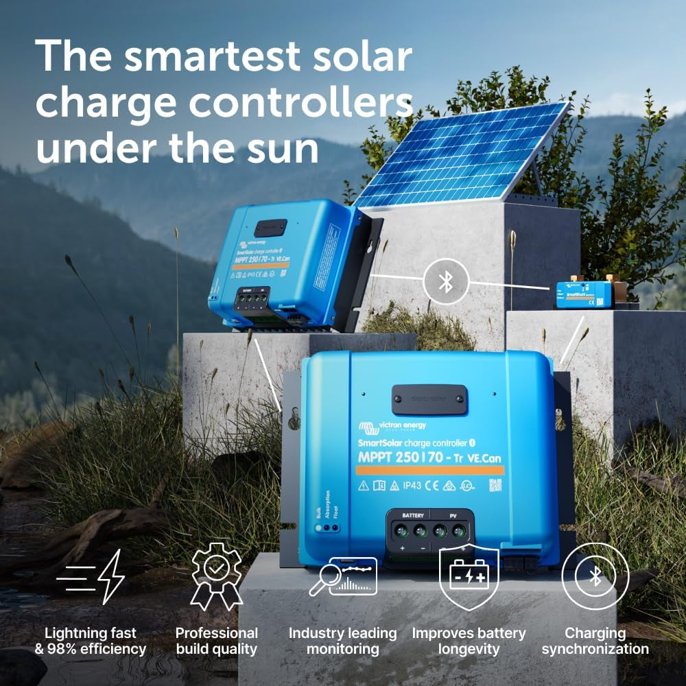 Smartsolar MPPT Tr VE. Can Solar Charge Controller (Bluetooth) - Charge Controllers for Solar Panels - 250V, 70 Amp, 12/24/36/48-Volt